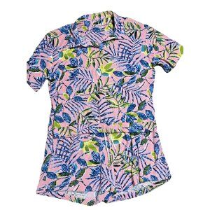 Cuddl Duds Pink Hawaiian Floral Terrycloth Shirt Shorts Set Size 1X